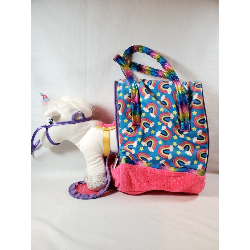 White Unicorn Plush Toy with Rainbow Tote Bag | Kids Stuffed Animal Set